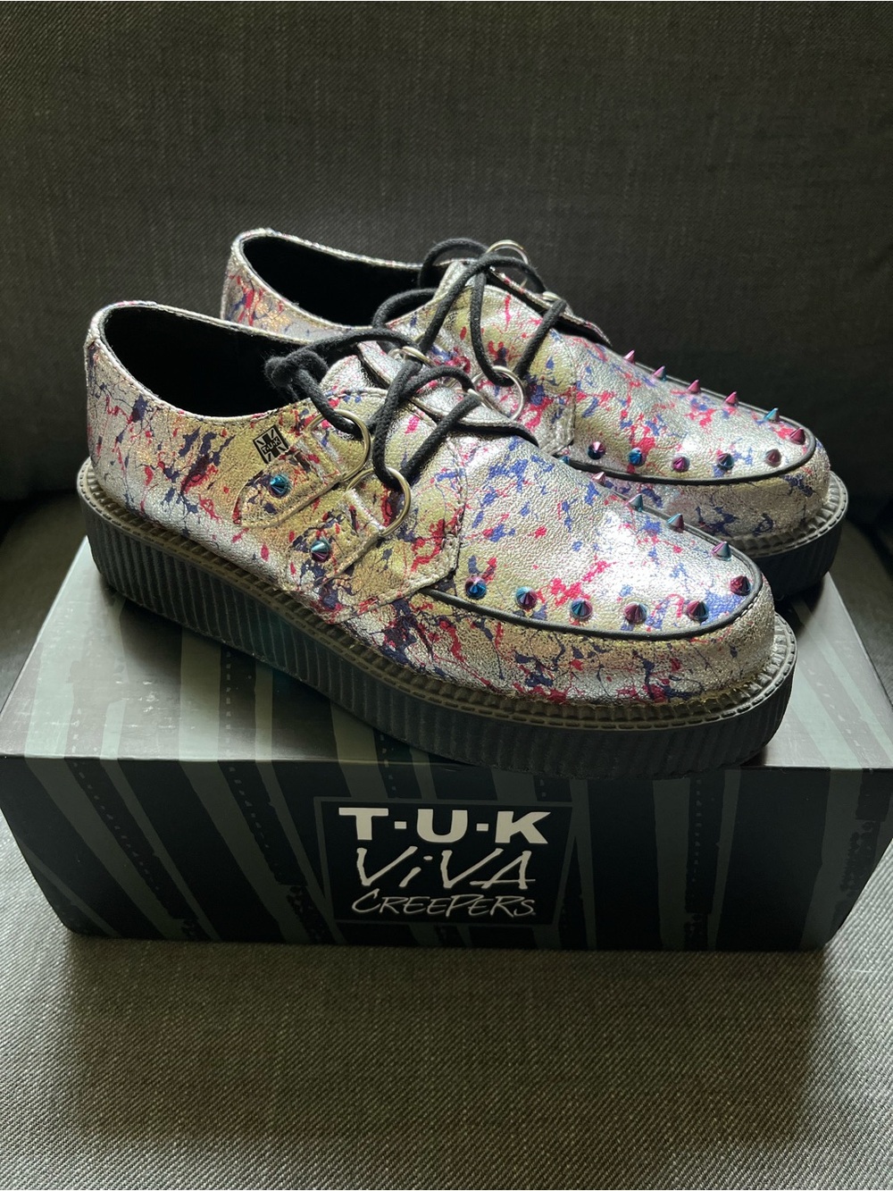 T.U.K. Silver Paint splatter Creepers